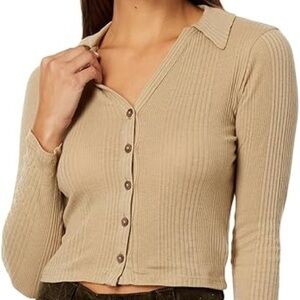 MADEWELL Variegated Rib V-Neck Polo - Drill Khaki